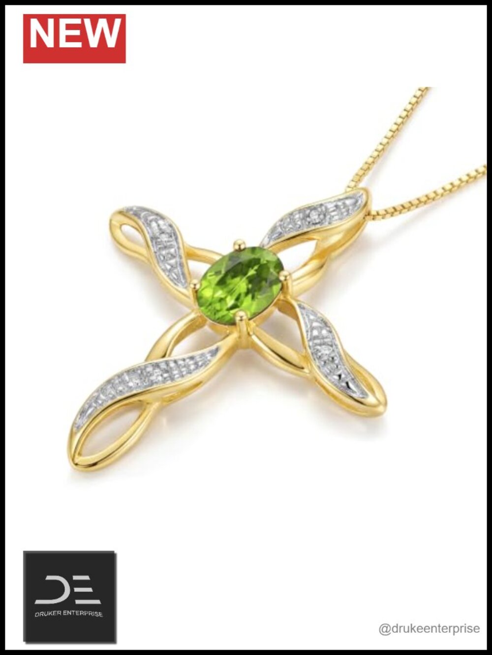925 Silver Gold Plated Cross Pendant Necklace w Gemstone 18in